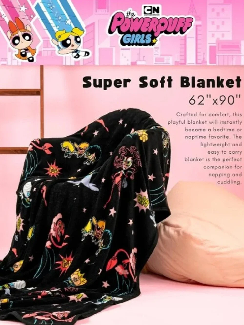 Powerpuff Girls Bedding Super Soft Plush Blanket Girls vs Villains Black